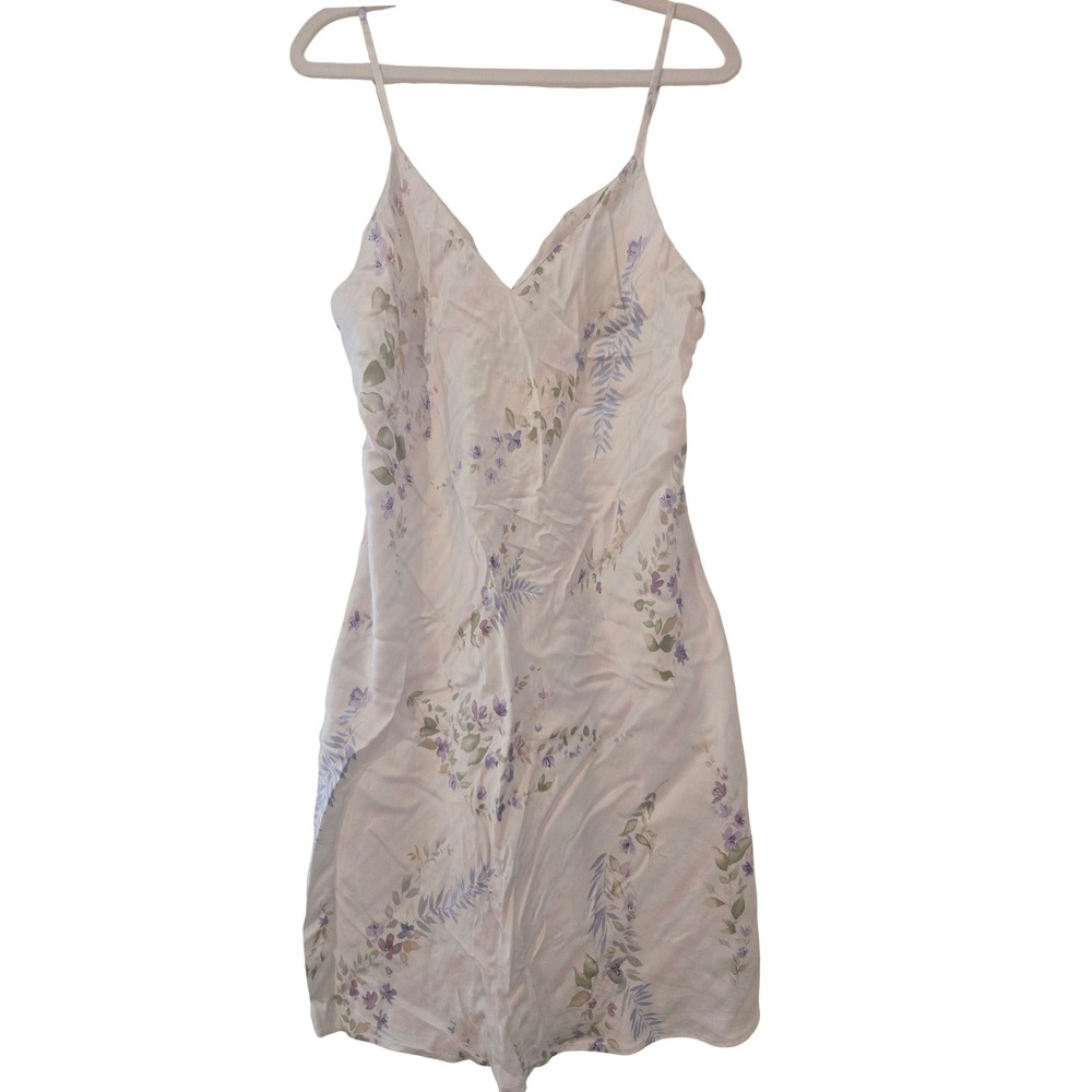 August Silk Intimates Women White Floral 100% Silk Slip Dress Sleepwear Size S